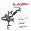 Skill Tech SH26 C036U Triple Monitor Pole-Mounted Thin Gas Spring Monitor Arm With Usb Ports