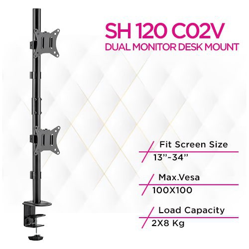 Skill Tech SH 120 C02V Vertical Dual-Monitor Steel Articulating Monitor Mount