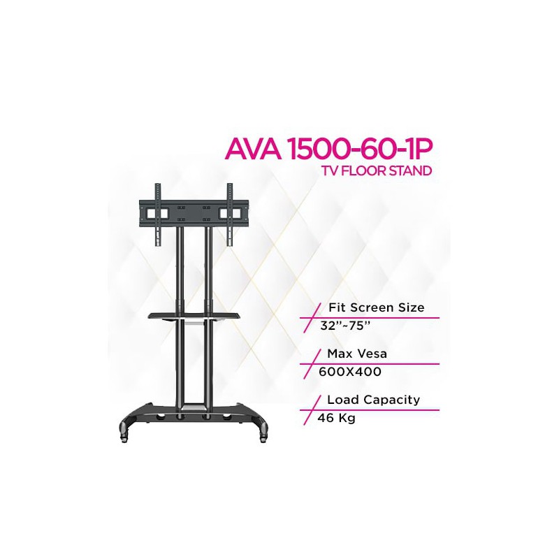 North Bayou AVA 1500-60-1P Large Height Adjustable Professional TV Trolley Stand