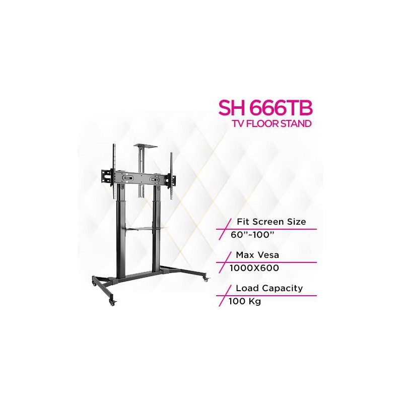 حامل تلفاز فولاذي قابل للتعديل الارتفاع بشاشة كبيرة من Skill Tech SH 666TB