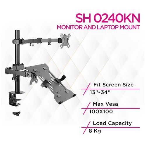 Skill Tech SH 0240KN Articulating Monitor Arm With Laptop Holder