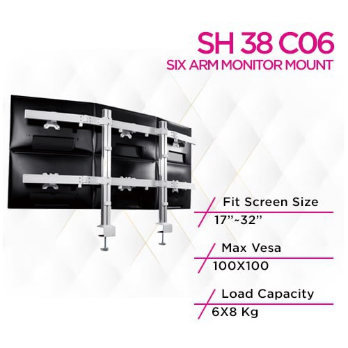 Skill Tech SH 38 C06 Six Screens Heavy-Duty Aluminium Monitor Arms