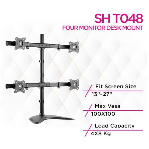 Skill Tech SH T048 Quad Monitors Premium Articulating Aluminium Monitor Mount Stand