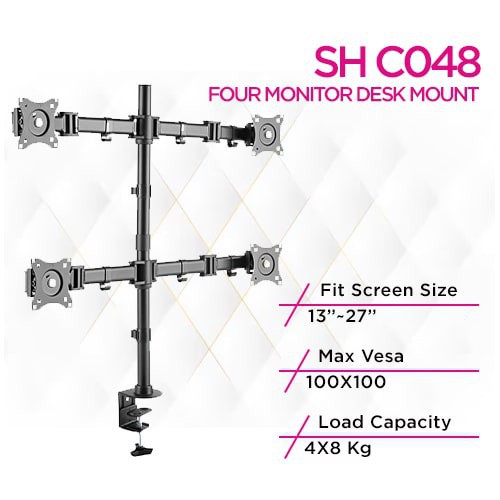 Skill Tech SH C048 Quad Monitors Premium Aluminium Articulating Monitor Arm