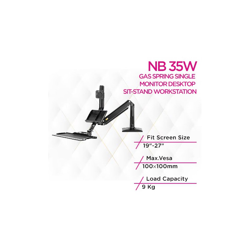 North Bayou NB 35W Gas Spring Floating Sit-Stand Single Monitor Desktop Mount