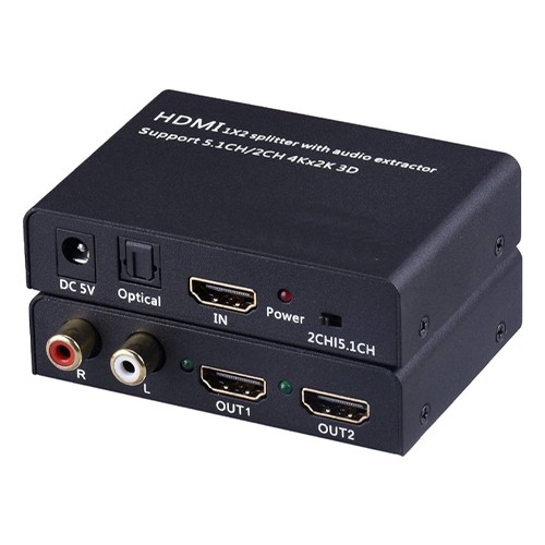 HDMI 1x2 Splitter with Audio Extractor (SPDIF + L/R)