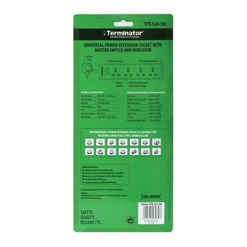 Terminator TPB 524-3M Universal Power Extension Socket