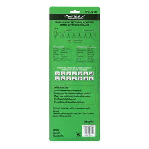 Terminator TPB 525-5M Universal Power Extension Socket With Single Switch