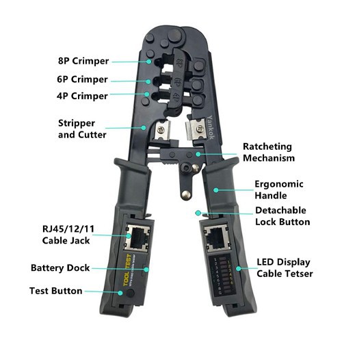 أداة ضغط الشبكة مع جهاز اختبار HT-486ST (RJ11/RJ12/RJ45)