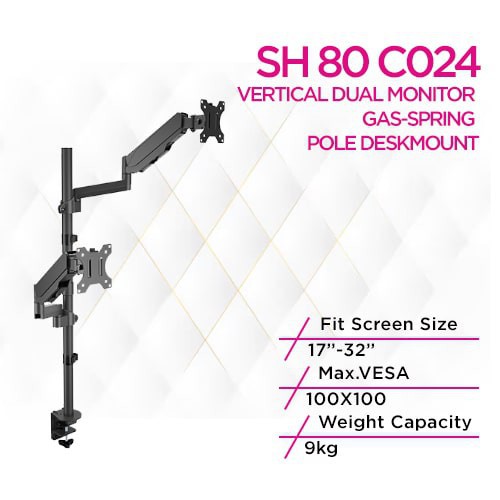 Skill Tech SH 80 C024 Vertical Dual Monitor Gas-Spring...