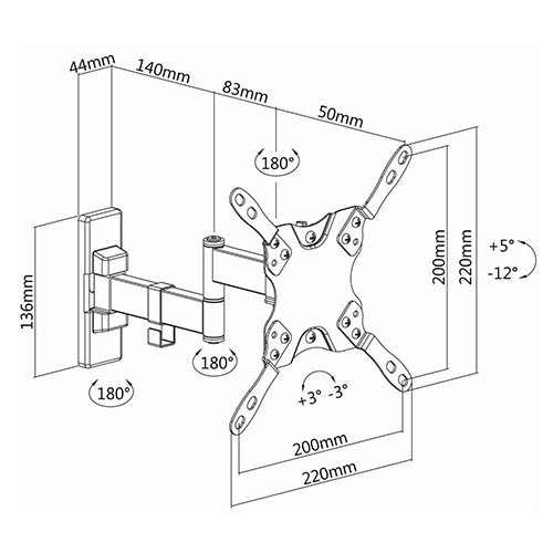 Skill Tech SH 23P Single Arm Full-Motion Tv Wall Mount