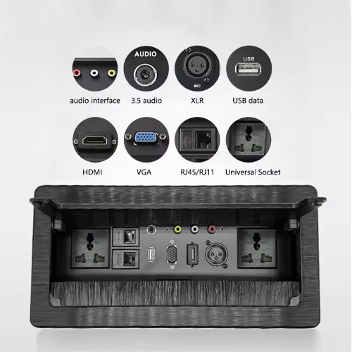 Table Sockets with Retractable Cover (Black)