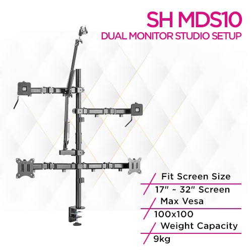 SKILL TECH SH MDS10 Dual Monitor Studio Setup – 17" to 32", 9+9KG, Complete AV Solution