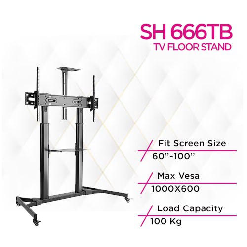 حامل تلفاز فولاذي قابل للتعديل الارتفاع بشاشة كبيرة من Skill Tech SH 666TB