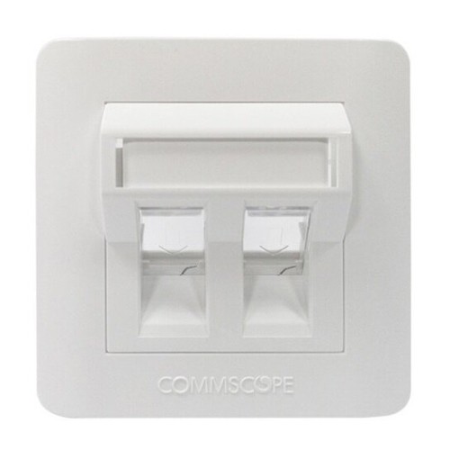 CommScope 2-Port Angled Faceplate, White, Shuttered