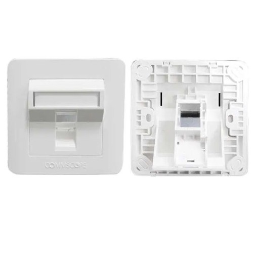 CommScope 1-Port Angled Faceplate, White, Shuttered