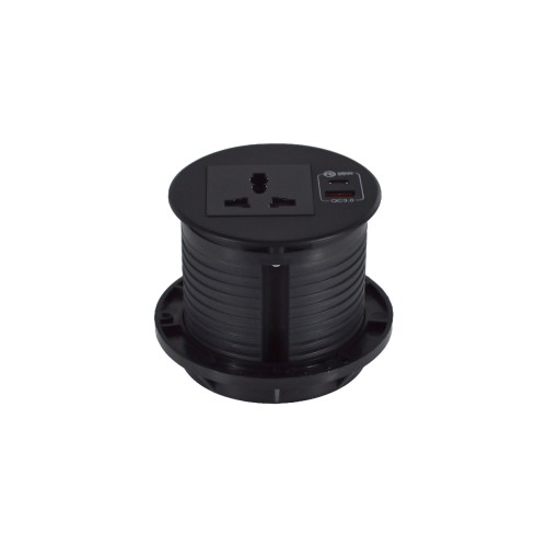 Belcon TS80-Black Round Desktop Socket with USB Charger
