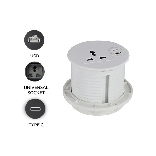 Belcon TS80-White Round Desktop Socket with USB Charger