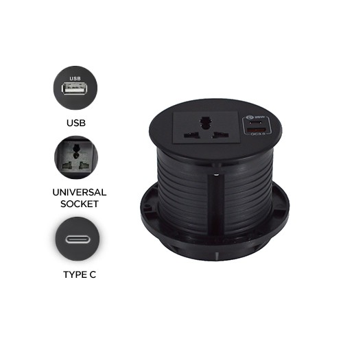 Belcon TS80-Black Round Desktop Socket with USB Charger