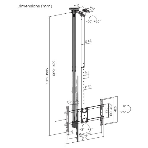 Skilltech SH 616C telescopic TV ceiling mount