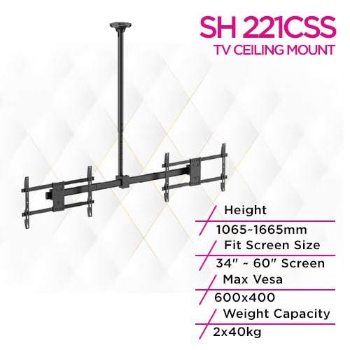 Skill Tech SH 221CSS Heavy-Duty Side-by-Side TV Ceiling Mount
