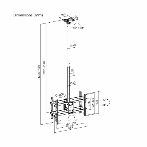 Skill Tech SH 024DC Back To Back Heavy-Duty TV Ceiling Mount