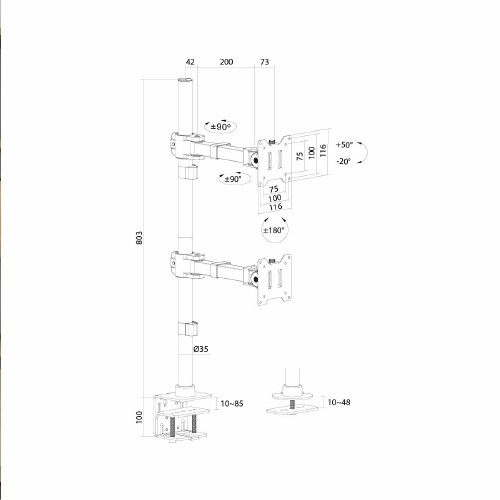 Skill Tech SH91 C022V ذراع شاشة مزدوجة مفصلية شديدة التحمل