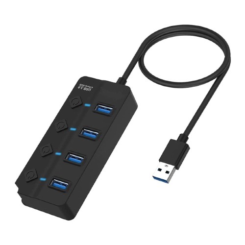 محور USB 3.0 ذو 4 منافذ مع مفاتيح فردية