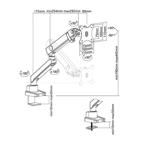 Skill Tech SH20 C012 Single Monitor Counter Balance Steel Monitor Arm