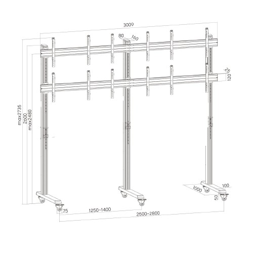 Skill Tech SH 02X03VFSN  6-Screen Video Floor Stand Trolley
