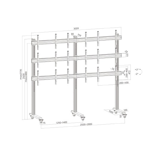 Skill Tech SH 03X03VFSN 9-Screen Video Floor Stand Trolley