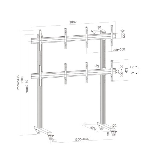Skill Tech SH 02X02VFSN 4-Screen Video Floor Stand Trolley