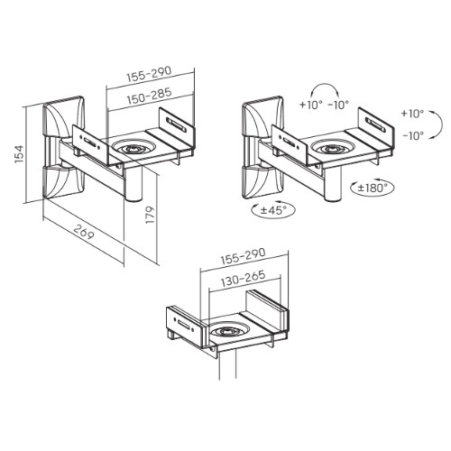 Skill Tech SH SPWM 01 Universal Adjustable Speaker Wall Mount 2pc