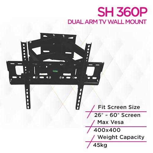 Skill Tech SH 360P Economy Double Arm Full-Motion Tv Wall Mount