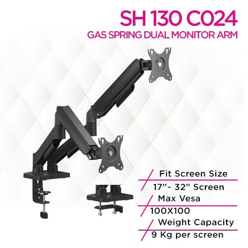 Skill Tech SH 130 C024 Gas Spring Dual Monitor Arm