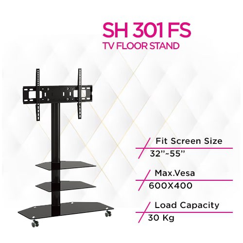 Skill Tech SH 301 FS Glass Base TV Cart with AV Shelves