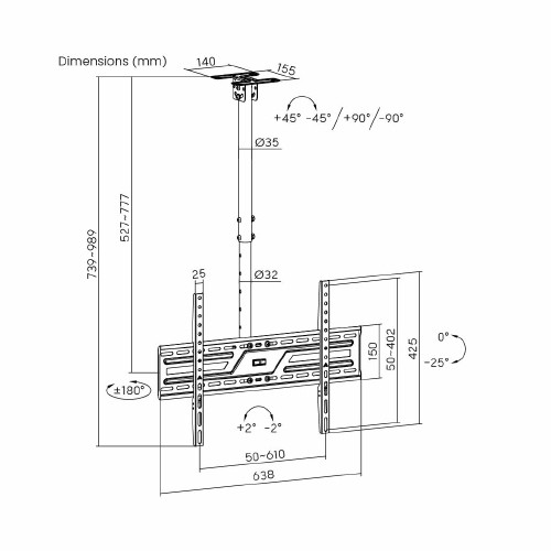 Skill Tech SH 648C Height Adjustable TV Ceiling Mount