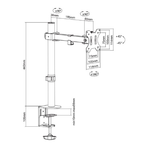 Skill Tech SH 0025T Single Monitor Deskmount