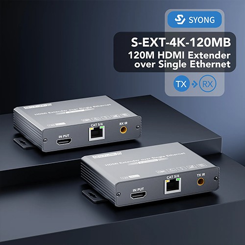 موسع HDMI من سيونغ S-EXT-4K-120MB، يصل طوله إلى 60 مترًا عبر كابل CAT6 بدقة 4K مع مدخل ومخرج حلقي