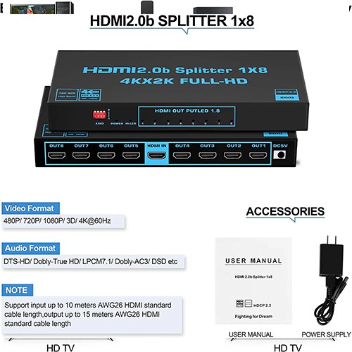 Syong S-SP-4K-108B 4K HDMI Splitter 1x8