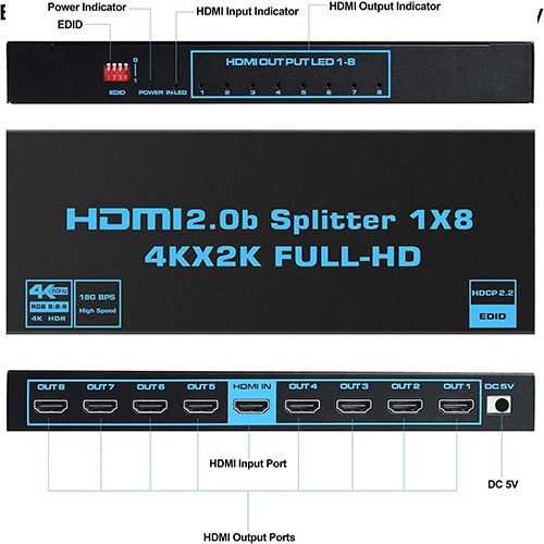 Syong S-SP-4K-108B 4K HDMI Splitter 1x8
