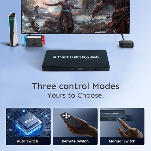 محول Syong S-SW-4K-501B 4K HDMI 5 في 1