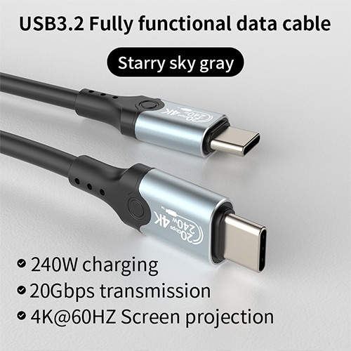 Syong S-TPC-T32B-1M كابل USB 3.2 نوع C 1 متر 20 جيجابايت في الثانية 4K 60 هرتز 240 وات PD