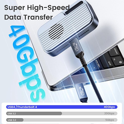 Syong S-TPC-T40A-1M كابل USB 4.0 من النوع C 1 متر 40 جيجا بايت في الثانية 8 كيلو 60 هرتز 240 وات PD