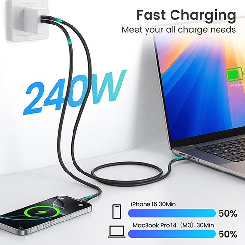 Syong S-TPC-T40A-1M كابل USB 4.0 من النوع C 1 متر 40 جيجا بايت في الثانية 8 كيلو 60 هرتز 240 وات PD