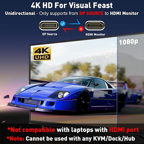 كابل Syong DP إلى HDMI بدقة 4K و60 هرتز