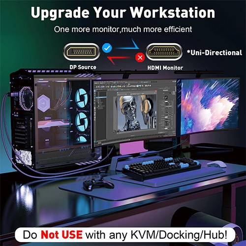 كابل Syong DP إلى HDMI بدقة 4K و60 هرتز