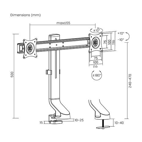 Skill Tech LDT21-C02 Dual Screen Sit-Stand Workstation Compatible Monitor Arm