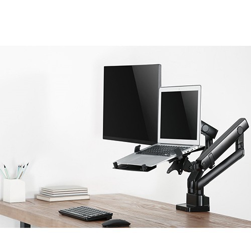 Skill Tech SH 20 C024ML Pole Mounted Gas Spring Assisted Monitor Arm With Laptop Holder