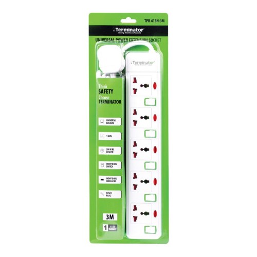 Terminator TPB 415N-3M 5way 3mtr Universal Power Extension With Individual Switch